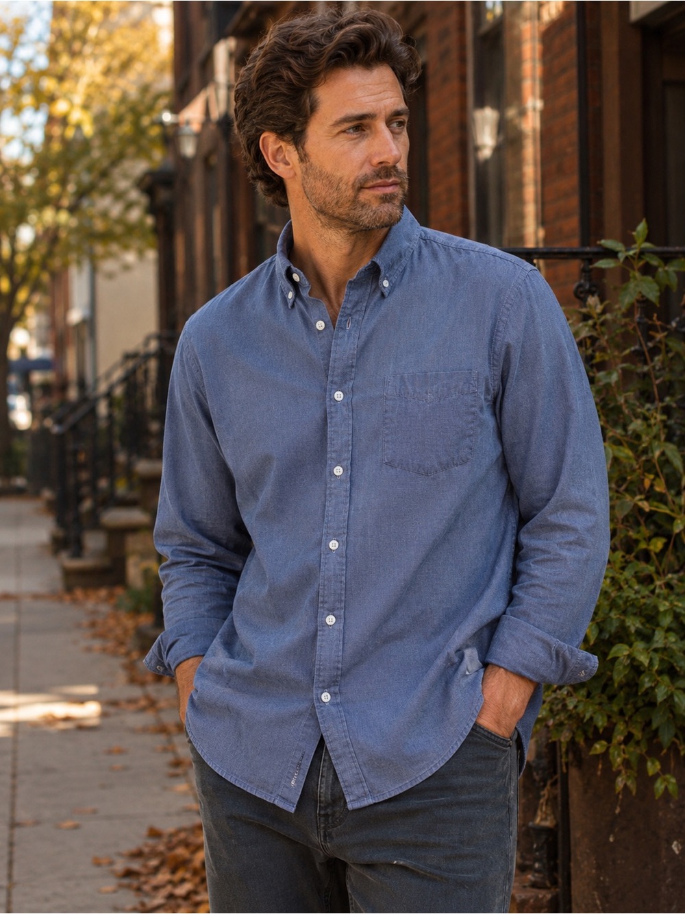 J.Crew Flex Washed Slim Untucked Shirt Mens XL Blue Button Down